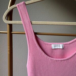 MESHKI Pink Knit Maxi Dress S Sleeveless Ribbed Open Back Like New